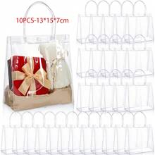 10/20/30/50 件套防水透明 PVC 纽扣礼品袋购物袋手提包，非常适合女士婚礼、派对和节日礼物，体育场认可的透明钱包袋，适用于音乐会体育赛事节日，透明、透明防水袋，适合女士，非常适合夏季、度假和海滩 - 無色 - 查看 10