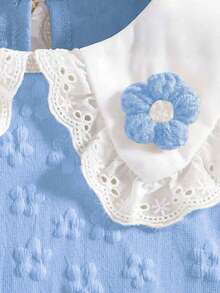 Sunny & Vibrant Girls' Dress, Floral Applique Peter Pan Collar Loose Solid Color Dress, Suitable For Casual, Party, Daily Wear - 藍色 - 查看 9