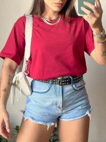 Women's T-Shirt Blouse Short Sleeve Premium Mesh Casual Plain Casual - 紫紅色 - 查看 4