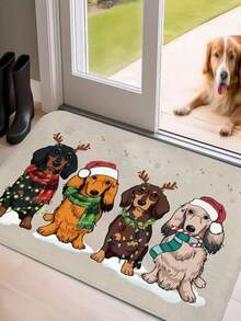 1pc New Christmas Doormat, Suitable For Dog Lovers, Holiday Animal Knitted Pattern Decor, Applicable For Living Room, Bedroom, Indoor - Machine Washable - Flannel Material, Delicate Wrap, Skin-Friendly, No Pilling, Slightly Water-Resistant Easy Care, Odorless - Ideal For Home Decor, Room Decor, Living Room Carpet, Bedroom Carpet, Bathroom Carpet, Kitchen Carpet, Area Rug, Hotel Decor - Area Rug, All Season Use.