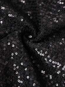 ChicMe Áo khoác blazer hở trước lấp lánh đính sequin cho nữ có đệm vai, tay bồng, dài tay, màu trơn, thời trang sang trọng, mặc dự tiệc cocktail - màu đen - Xem 8