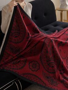 1 件仿羊绒勃艮第极简波西米亚佩斯利提花沙发盖毯、户外野餐保暖披肩、宠物毯、办公室/露营膝毯、日常使用的简约户外礼品毯 - 彩色 - 查看 7