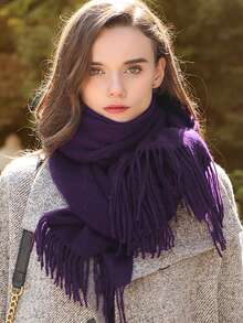 1条女士纯色加厚仿羊绒流苏围巾，简约优雅时尚情侣秋冬柔软披肩两用保暖围巾，适合日常出行、婚礼、伴娘、礼服礼物