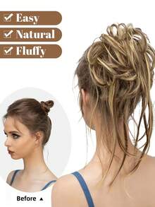 合成凌乱发髻发片卷发发髻接发带弹性接发发圈凌乱适合女性日常穿着和聚会 - 彩色 - 查看 9
