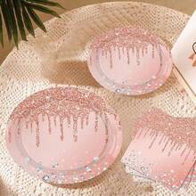 10/20/50pcs,Disposable Rose Gold Tableware Set -Party Plates, Napkins,Cups For Birthday Party Decoration,Rose Gold Birthday Party Supplies Disposable Paper Plates Glitter Diamonds Napkins And Cups For Women Birthday Anniversary Wedding Party Decorations Supplies - Multicolor - View 5