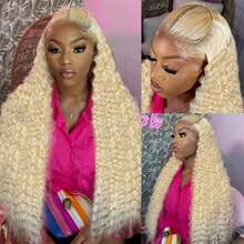 Deep Wave 13x4 HD Lace Frontal Human Hair Wig  Curly 613 Honey Blonde Water Wave 13x4 Lace Front Wigs For Women 200% - S613 - 查看 6