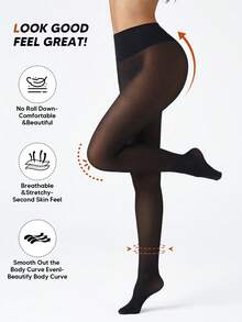 Women's Compression Body Shaping Elastic Seamless High Waist Tights Pantyhose Tummy Control Body Shaping Garments, Cozy - Black - View 6