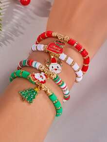 4pcs/1pc Christmas-Themed Bracelet Set, Handmade Santa Claus Pendant, Suitable For Christmas Holiday Gifts, Party Dress-Up Accessories.