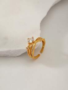 Clariva 1pc Stainless Steel Universe Themed Open Adjustable Ring For Women Gifts - Yellow Gold - View 1