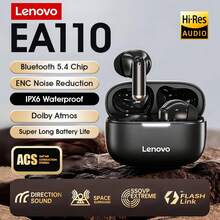 Lenovo EA110 2025 最新款高级蓝牙耳机，IPX6 防水防汗，超轻 2.4g 设计，稳固贴合跑步、健身房、瑜伽，蓝牙 5.4 游戏模式 88ms 低延迟，24 小时播放时间，蓝牙耳机，HiFi 空间音效，黑色、白色、米色 - 黑色 - 查看 10