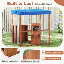 Kids Gas Station Playhouse W/ Gas Refueling Guns Chalkboards & Storage Shelves - Blue and Brown - View 7
