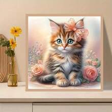 1/6pcs New 5D DIY Diamond Painting Kit, Cat Theme Pattern, Full Round Diamond Painting Canvas Art Craft, Living Room Bedroom Study, Halloween Christmas Gift, Home Decor Wall Art, Frameless
