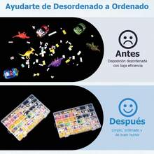 2piezas Cajas organizadoras de plástico transparente de 36 rejillas,caja de almacenamiento manualidades con separadores ajustables para organizador de abalorio,joyas,gancho de pesca,cintas washi,hilos - 1 - Ver 6