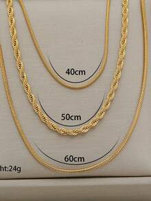 Unisex Stainless Steel Layered Twisted Chain Necklace Minimalist Fashion Jewelry - Gold - View 5