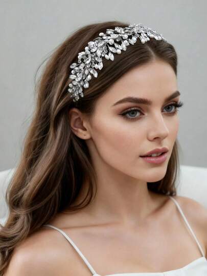 1pc Bridal Crystal Headband, Handmade Wedding Party Royal Hair Accessory For Bridesmaids