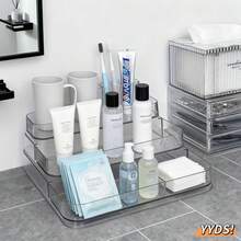 1 pièce Organisateur de maquillage de bureau élégant et transparent, boîte de rangement multi-couches convenant pour la coiffeuse, peut exposer les parfums et les soins de la peau