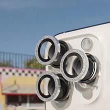 3片装相机镜头保护膜,带闪亮金属水钻环和9H硬度防刮膜,时尚配件,人性化保护套,生日礼物,送给家人和朋友的礼物,闪亮水晶,镜头保护膜,手机配件,防水,防震,防摔,全覆盖 - Frosted silver - 查看 25