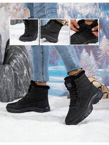 Women's Anti-Slip Snow Boots, Warm Thick Thermal Lining, Suitable For Winter Snow And Outdoor Hiking/Skiing - Black - View 3