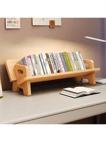 Bamboo & Wood Bookshelf, Book Storage Rack, Minimalist Style Bamboo & Wood Desktop Book Stand, Student Desk Organizer Rack, Multifunctional Office Desk Shelf, Desktop Decor, Minimalist Desktop Book Organizer, Desktop Book Display Rack - متعدد الألوان - مشاهدة 2
