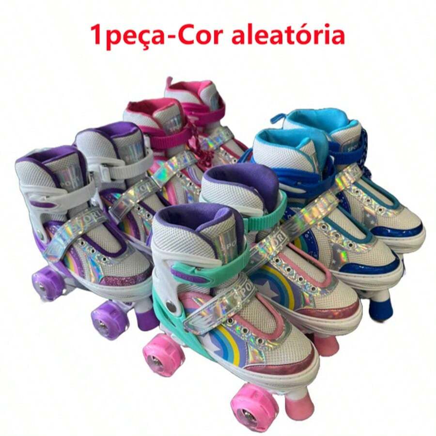 Children's 4-Wheel Skates, Rainbow, LED And Glitter, Premium Model ...