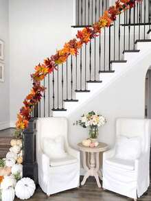 1 pieza Guirnalda de hojas de arce amarillas, Guirnalda colgante de hojas de arce artificiales de otoño de 39.3 pulgadas para decoración de pared, fiestas familiares, bodas, cenas, decoración del hogar, decoración de mesa, decoración de puerta de entrada, decoraciones interiores y exteriores