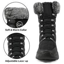 Black Snow Boots For Women Winter 2025: Warm Plush Collar Ankle Boots Waterproof Insulated Non Slip Boots Outdoor-Comfort Mid Calf Boots With Lace Up Design.Outdoor Waterproof Hiking Walking Platform Shoes, Lightweight Thermal Winter Keep Warm Boots - màu đen - Xem 3
