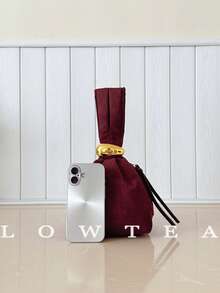 low tea 1pc Solid Color Suede Fabric Handbag For Women, Personalized Mini Cloud Pleated Bag With Metal Decor Zipper Closure, Suitable For Daily And Outing Use - Burgundy - View 4