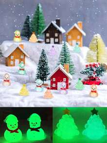 12 piezas Mini árbol de Navidad luminoso, muñeco de nieve de resina, decoración luminosa de muñeca, accesorios de decoración DIY, adornos de escena en miniatura, adecuado para bolsas de regalo de fiesta, decoraciones de jardín, decoraciones del hogar, regalos navideños