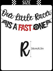 1 pieza "Nuestro pequeño piloto es muy rápido" Decoración de pancarta de cumpleaños número 1 con tema de carreras en negro y rojo - Negro y rojo - Ver 5