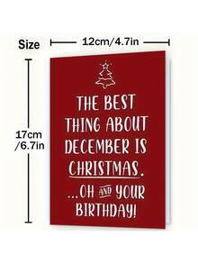 1 Carte d'anniversaire et de Noël de décembre amusante avec enveloppe, La meilleure chose à propos de décembre est Noël (Oh, et ton anniversaire !), police cursive élégante et arbre de flocons de neige, carte de vœux de fête de haute qualité, convient pour les cadeaux de Noël, famille, amis et anniversaire de décembre