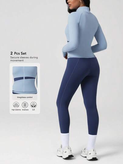 Sodalemon 女士健身健身房锻炼套装拉链拇指孔运动夹克训练紧身弹力无缝瑜伽紧身裤休闲徒步跑步锻炼套装