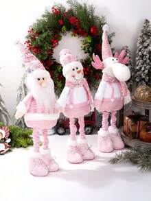 1pc Cute Christmas Pink Sequins Retractable Decorative Ornaments, Santa Claus, Snowman, Elk Desktop Decorative Ornaments, Christmas Tree Scene Decoration Props, Holiday Party Christmas Atmosphere Decoration Props, Christmas Decorations Gift, Christmas Decor, Room Decor, Home Decor