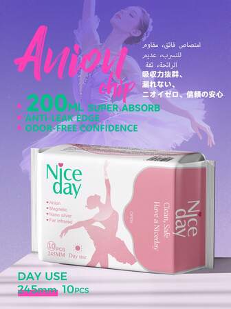 Niceday 10 st/245 mm mensbindor med negativa joner, dagliga trosskydd, ultratunna mensskydd, mjuka mensskydd, superabsorberande, extra torra, läckagefria, andningsbara, irriterande, bekväma för intima områden