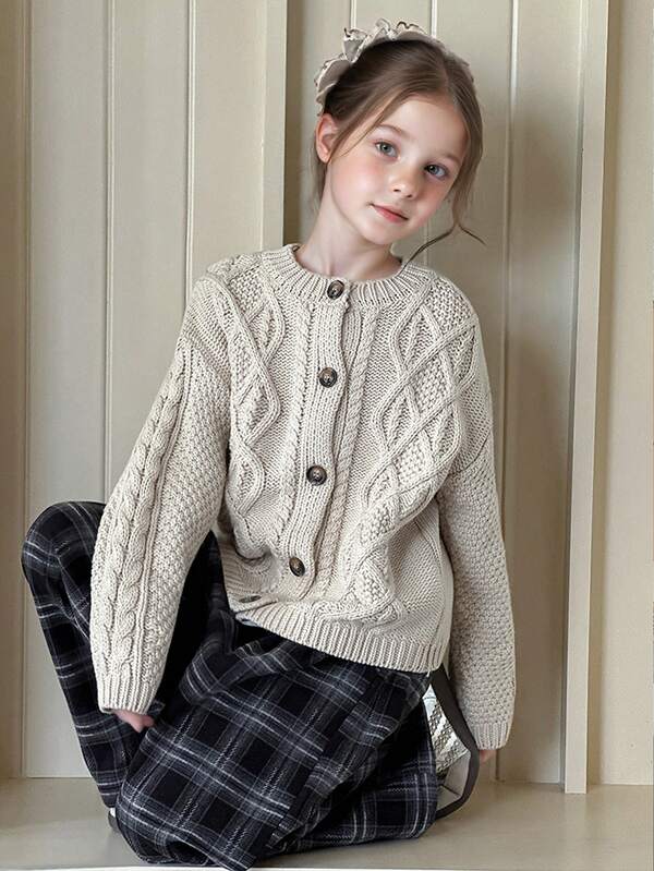 Cardigan alla moda e unico in maglia a trecce per ragazze/adolescenti