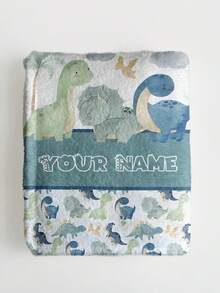 1pc Customizable Text, Dinosaur Pattern, Memorial Blanket, Suitable As Girl, Boy, Adult, Valentine's Day, Lightweight, Baby Blanket, Personalized Throw Blanket, Personalized Photo Blanket, Personalized Baby Blanket, Newborn Blanket, Suitable For Mother's Day, Birthday, Children's Day,Back To School Fashion
