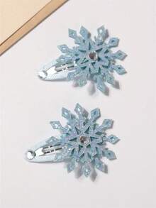 2pcs/Set Girls Elsa Princess Snowflake Hair Clips Set, Suitable For Daily Decoration, Christmas Decoration