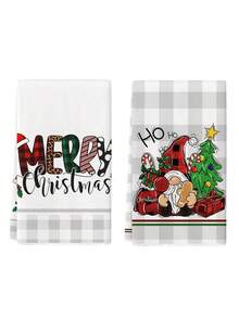 2 Piezas de Toallas de Cocina con Diseños Navideños: Papá Noel Rosa, Muñeco de Nieve, Acebo, Flor de Pascua, Gnomo Lindo, Camión Rojo, Estampado a Cuadros, Bastón de Caramelo, Renos, Muñeco de Nieve, Decoración Navideña para el Hogar, Baño y Comedor