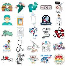 50 piezas Pegatinas planas creativas y lindas de dibujos animados de médicos y enfermeras para bricolaje, planificador, scrapbooking, decoración de pared, decoración del hogar