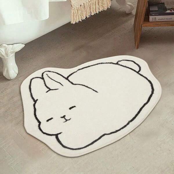 1pc Cute Rabbit Pattern Bathroom Anti-Slip Mat, Water Absorbent Super Soft Plush Carpet, Suitable For Laundry Room, Doorway, Interior Decoration, Home Decor Floor MatChristmas Decor Kitchen Rug