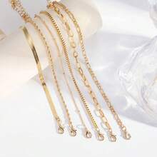 6pcs Bohemia Twisted Flat Snake Chain Anklet Sets For Women Simple Gold Color Ankle Bracelet On Leg Foot Summer Beach Jewelry - Vàng - Xem 4