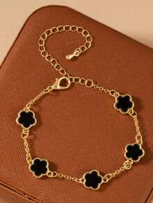 1 件时尚简约五瓣花设计经典女士手链，适合日常佩戴，送给朋友的最佳礼物 - 黑色 - 查看 4