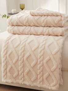 1件纯色柔软舒适保暖毯，家居装饰，适用于床、沙发、办公室、房间、宿舍，可机洗 - 米色 - 查看 6