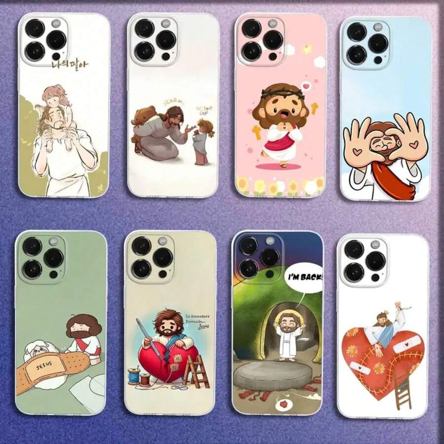 Funda de Teléfono Divertida de Caricatura de Niña Jesús Compatible con  16,15,14,13,12,11 Plus,Pro,Max,XR,XS,Plus,E,Mini Funda Transparente, Funda Compatible con  17,  17 Pro,  17 Pro Max - z7 - Ver 1