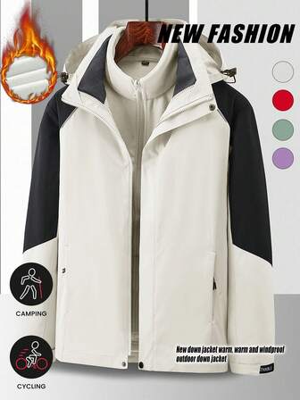 Women's Outdoor Sports New Sherpa Lining 3-In-1 Windbreaker Jacket, Couple Design For Hiking, Climbing, Cycling, Thermal Lined, Thickened Windbreaker