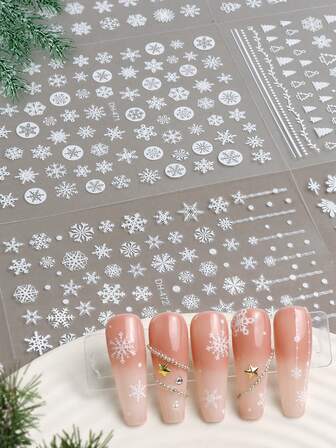 6/12pcs Christmas Nail Sticker Mixed Gingerbread Man White Snowflake Elk Santa Claus Sticker Self-Adhesive Decals Slider For DIY Christmas Decoration Nail Supplies Accessories