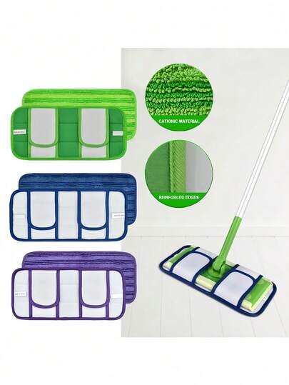 1/2/3 Stück hochwertige neue kationische Materialien Mikrofaser Mopp Pads, passen zu 12-Zoll Mikrofaser Mopp, wiederverwendbar und waschbar, hohe Schmutz- und Wasseraufnahme, einfach zu reinigen, Reinigungszubehör 11x5 Zoll lila, grün, dunkelblau, Reinigungszubehör, Reinigungsmittel für Wohnung und Zuhause. Waschbarer und langanhaltend Ersatz Mopp Tuch, Staubentfernungs Mopp Kopf, geeignet für Trocken- und Nassreinigung
