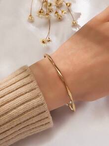 1pc Square Open Bangle Bracelet Set, Fashionable High-End Personalized Accessories - Gold - View 5