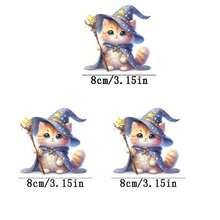 1/Pieza 2/Piezas 3/Piezas Pegatina de transferencia térmica con gato bruja de ojos azules y sombrero estrellado, adecuada para ropa, camisetas, máscaras, chalecos, chaquetas, sudaderas, almohadas, vaqueros, mochilas, pegatina lavable de grado A