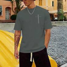 Men Vintage Christian Cross Bible Verse Tee, Jesus Faith Inspirational Cotton Short Sleeve Streetwear Top, Daily Gift For Boyfriend Husband - 深灰色 - 查看 5
