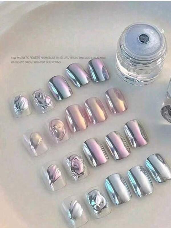 1 طقم من مسحوق مرآة القمر، مرآة الغبار، بريق أورورا الكروم لأظافر، يشمل 1 صندوق مسحوق أظافر وفرشاة إسفنجية، مناسب لتزيين الأظافر